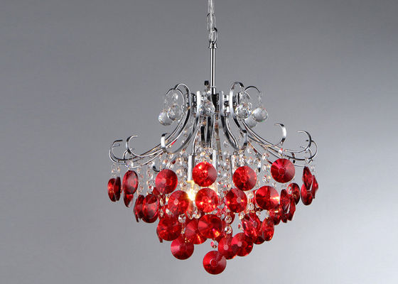 Candeliere moderno del cromo di 3 luci che accende cristallo rosso per alloggiare