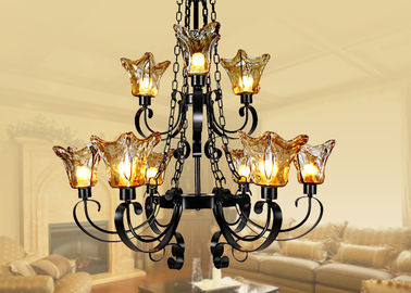 Grande luce di vetro ambrata decorativa commerciale dei candelieri 9 dell'hotel con la catena regolabile
