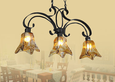 Luce unica/rustica/retro dell'ombra del candeliere di vetro ambrato del ferro battuto di stile 3, base E27