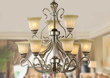 Stile italiano del grande candeliere leggero decorativo del ferro battuto 9 retro con metallo e vetro
