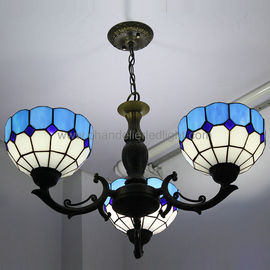 Candelieri blu di stile di Tiffany della lampada del ferro battuto che appendono luce