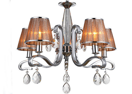 Cromi una luce contemporanea di lusso dell'interno leggera/lampada di 5 candelieri con l'ombra del tessuto