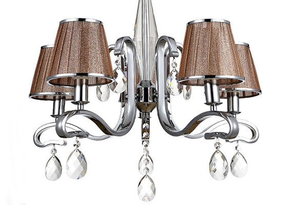 Cromi una luce contemporanea di lusso dell'interno leggera/lampada di 5 candelieri con l'ombra del tessuto