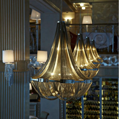 Luce interna moderna del candeliere della catena del metallo di colore del nichel del cromo di vendita del grande candeliere di lusso caldo dell'hotel per le ville dell'hotel