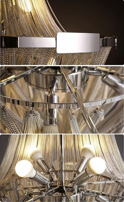 Luce interna moderna del candeliere della catena del metallo di colore del nichel del cromo di vendita del grande candeliere di lusso caldo dell'hotel per le ville dell'hotel