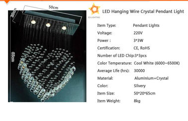 Luce di cristallo del pendente della sala da pranzo, 3pcs * il candeliere 3W si accende
