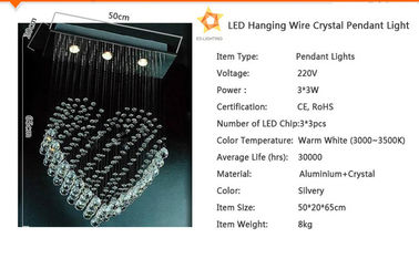 Luce di cristallo del pendente della sala da pranzo, 3pcs * il candeliere 3W si accende